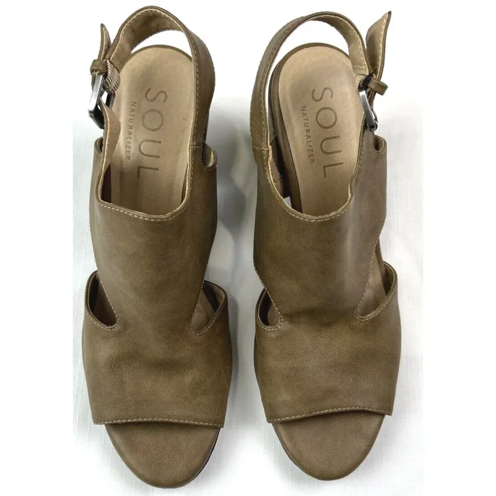Soul Naturalizer Women's 8M Clayre Slingback Sandals Brown Vegan Leather Stacked